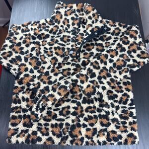 Leopard print fuzzy zip up